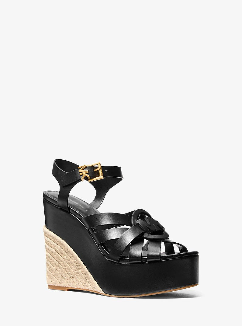 Michael Kors Erika Leather Wedge Sandal BLACK
