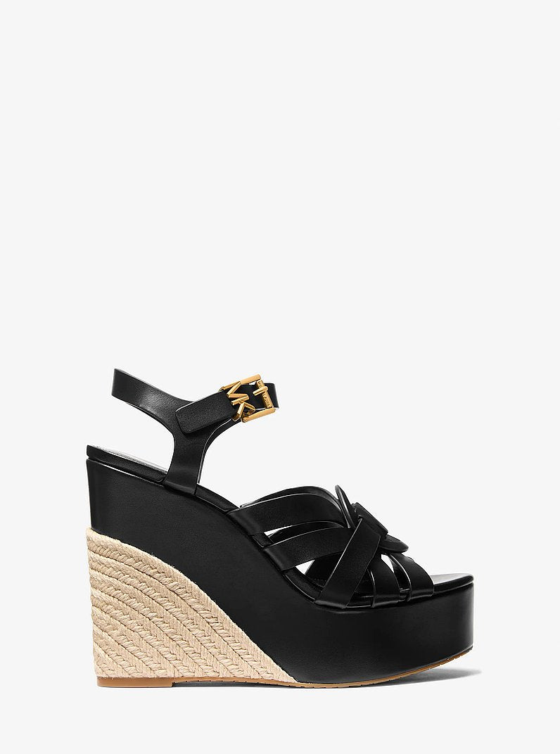 Michael Kors Erika Leather Wedge Sandal BLACK