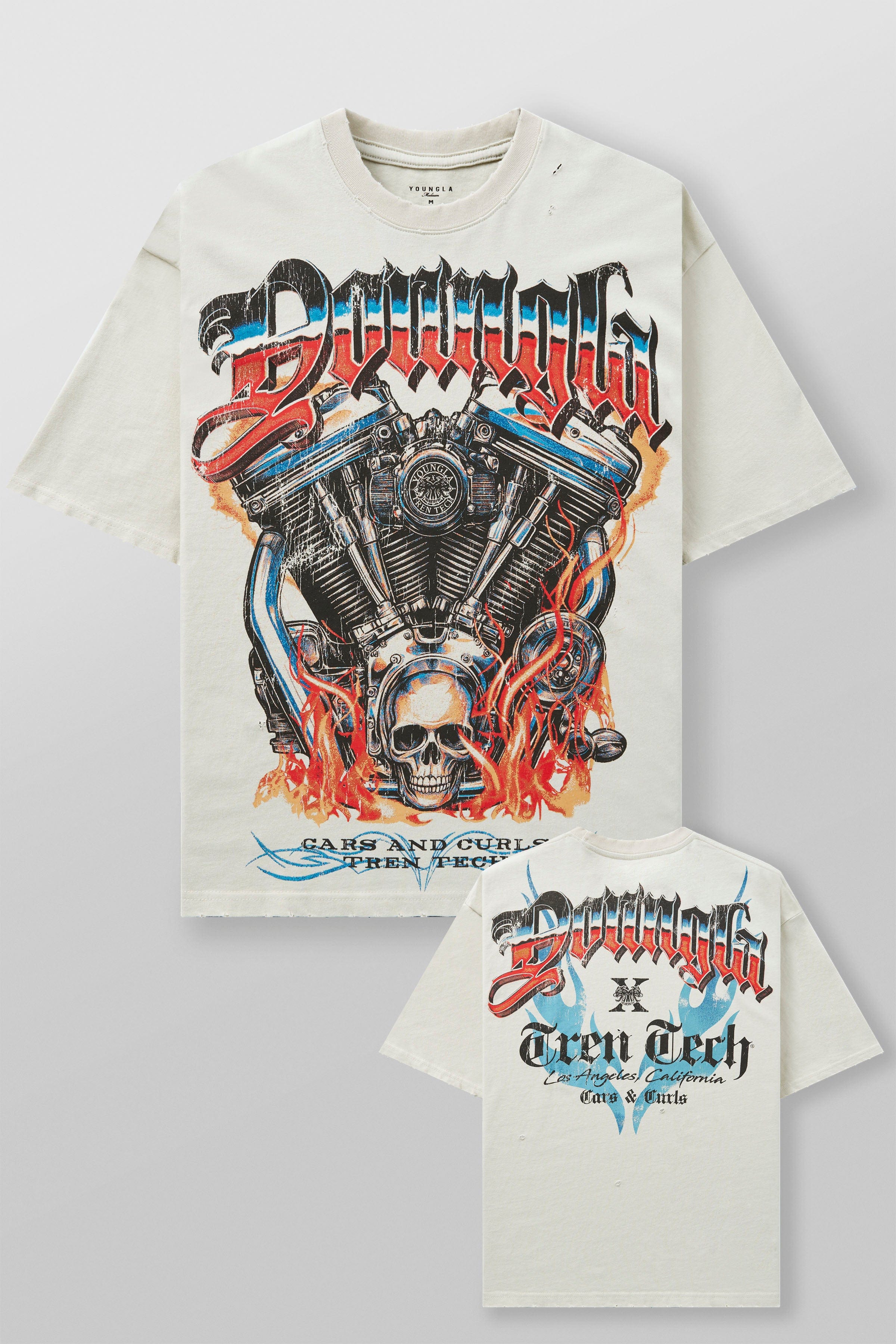 YoungLA 4103 - Cars & Curls - Tees Hell Ride Off-White