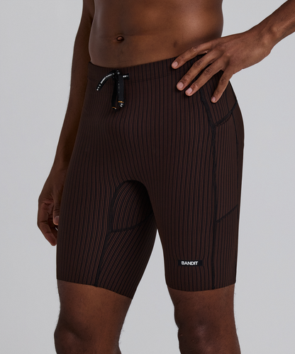 Bandit Mens Striped Cadence 7 Pocket Lined Half Tights Cacao Black