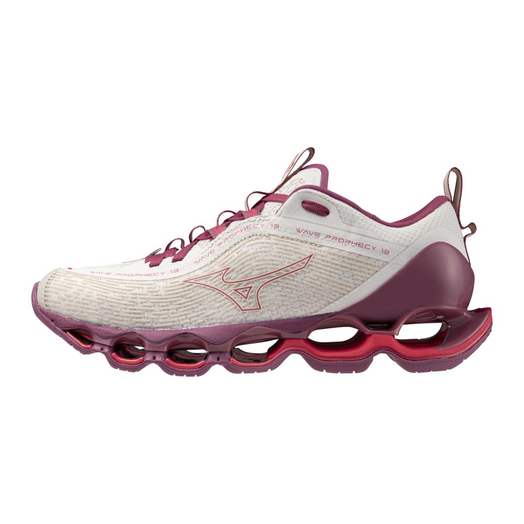 Mizuno Women's Wave Prophecy 13 Running Shoe White Sand Azalea
