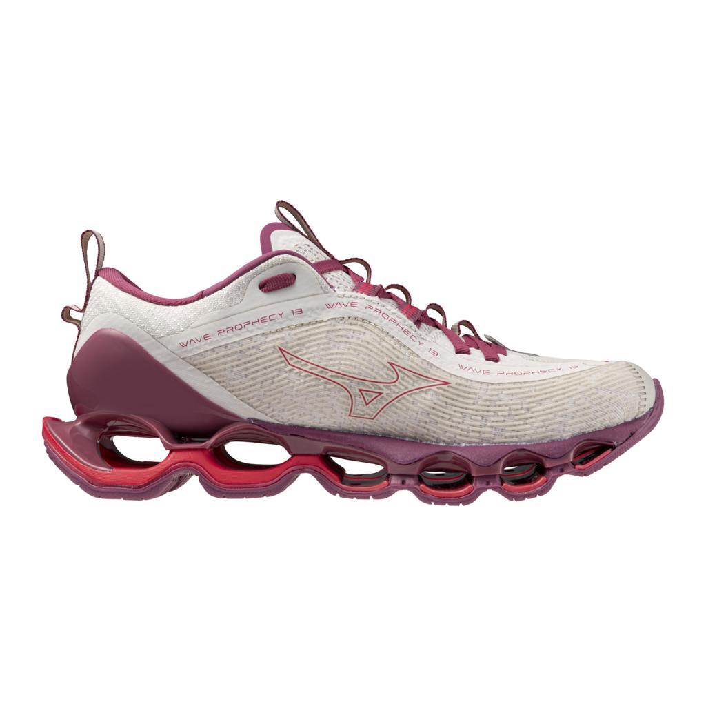 Mizuno Women's Wave Prophecy 13 Running Shoe White Sand Azalea