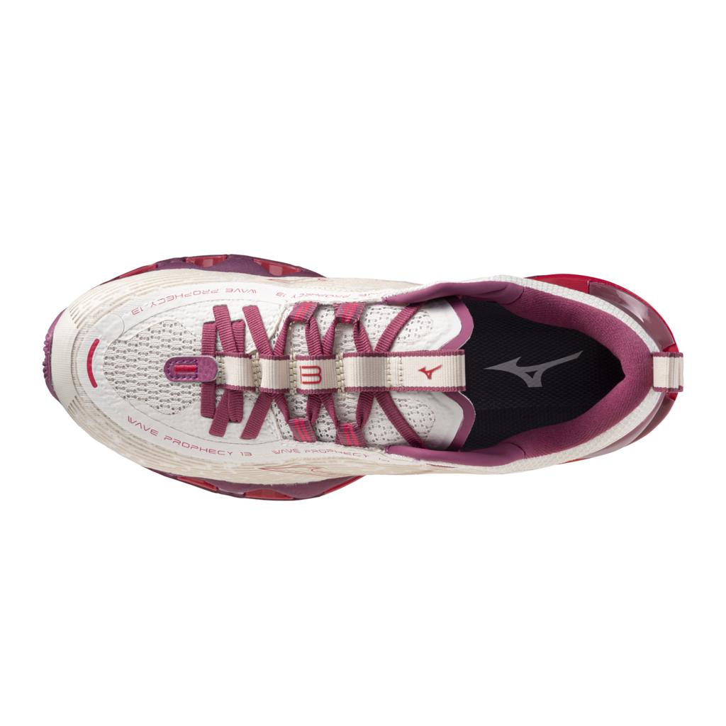 Mizuno Women's Wave Prophecy 13 Running Shoe White Sand Azalea