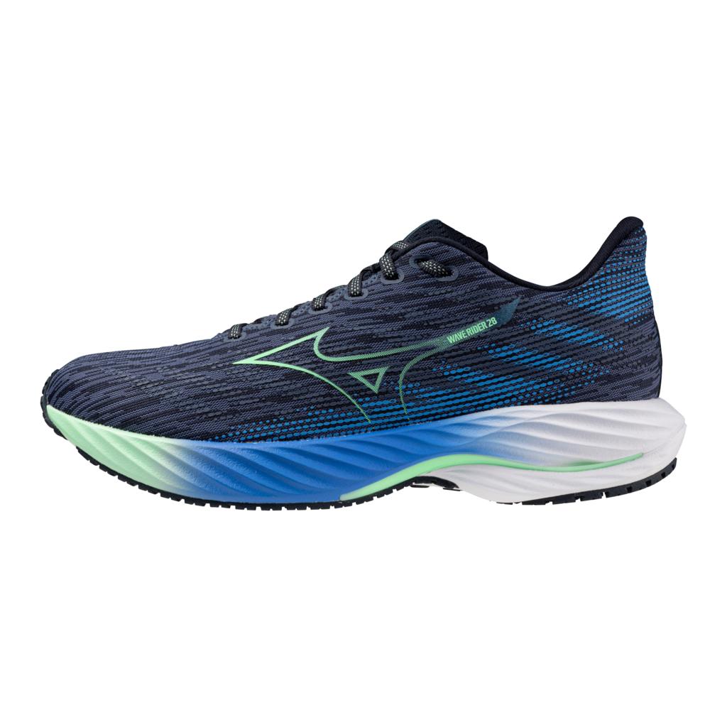 Mizuno Men's Wave Rider 28 Running Shoe Vintage Indigo Neo Mint