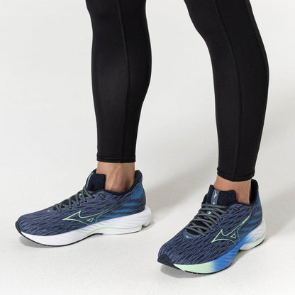 Mizuno Men's Wave Rider 28 Running Shoe Vintage Indigo Neo Mint
