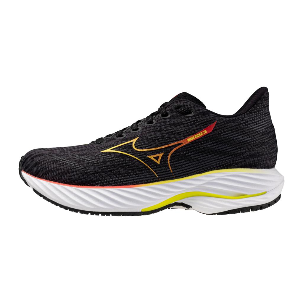 Mizuno Women's Wave Rider 28 Running Shoe Black Evening Primrose