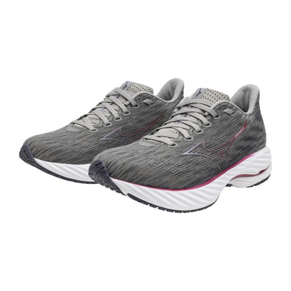 Mizuno Women's Wave Rider 28 Running Shoe Ultimate Grey Cosmo Chrome