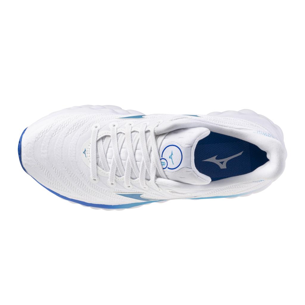 Mizuno Women's Wave Sky 8 Wide D Running Shoe White Moroccan Blue