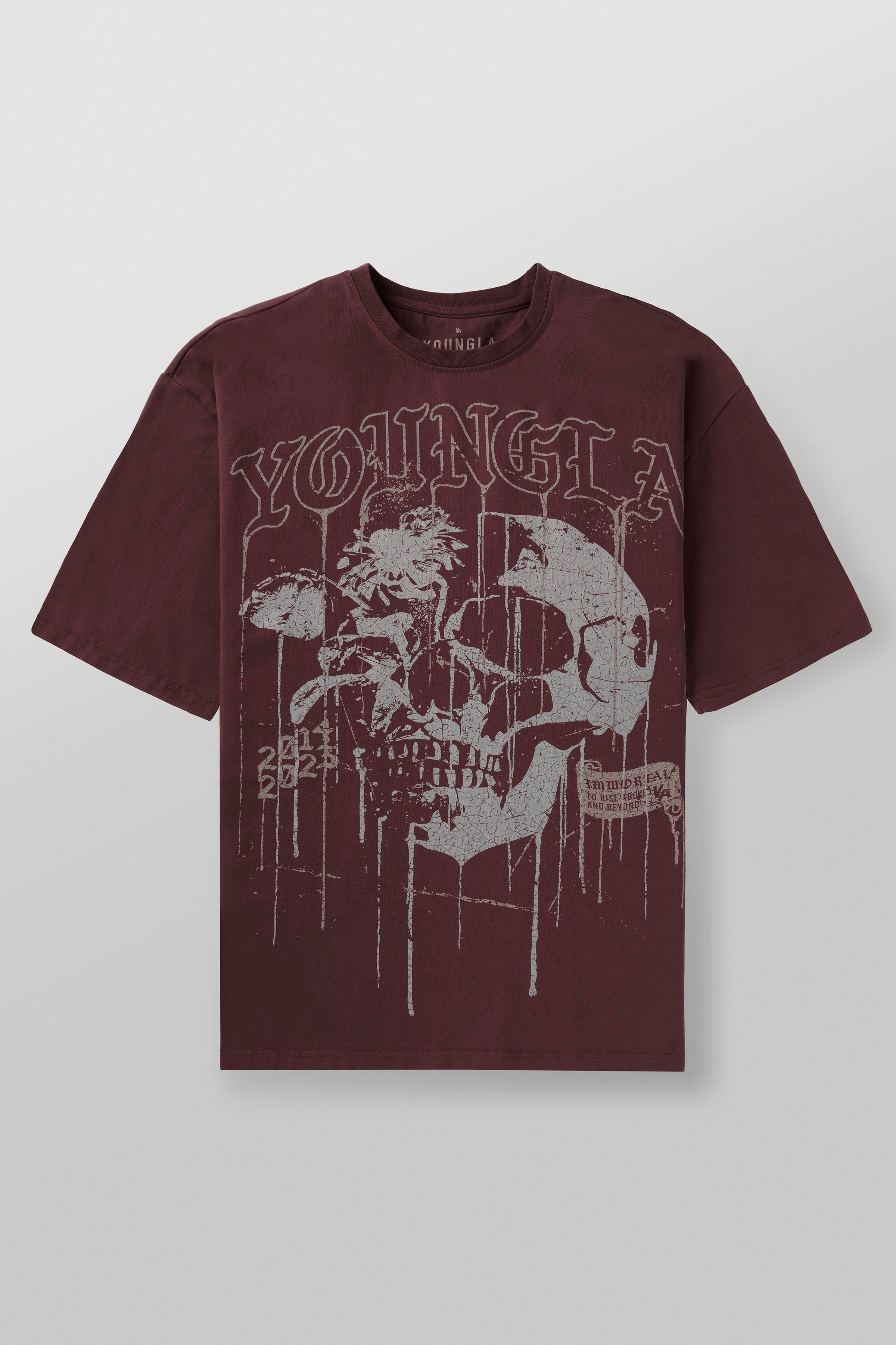 YoungLA 4116 - Floral Skull Tees Dark Red