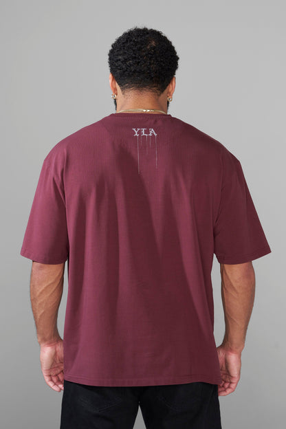 YoungLA 4116 - Floral Skull Tees Dark Red