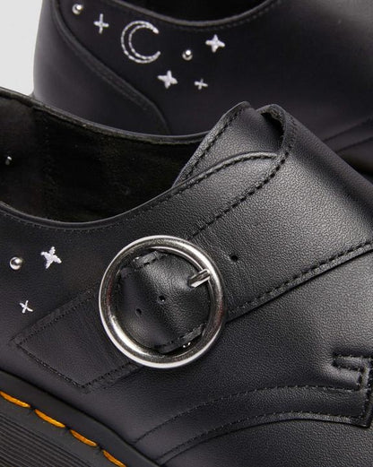 Dr. Martens Monk Celestial Moth Leather Platform Shoes Black - Mens