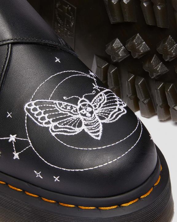 Dr. Martens Monk Celestial Moth Leather Platform Shoes Black - Womens