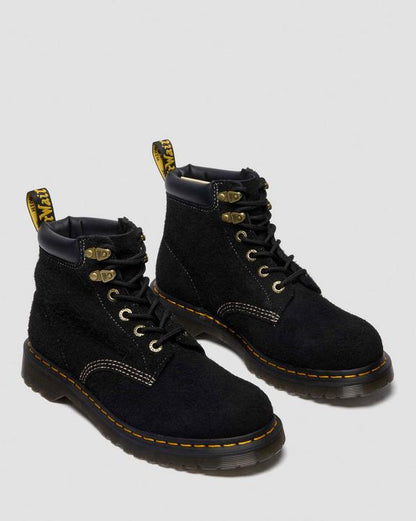 Distressed Suede Ankle Boots - Black - Womens