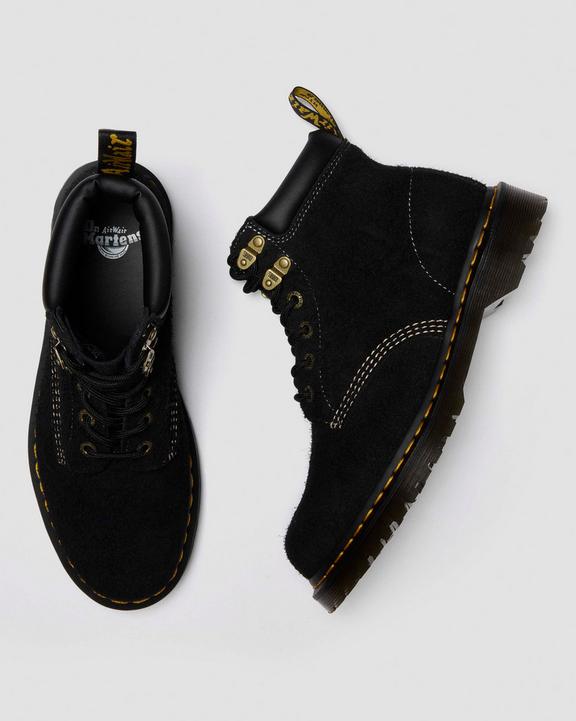 Distressed Suede Ankle Boots - Black - Womens