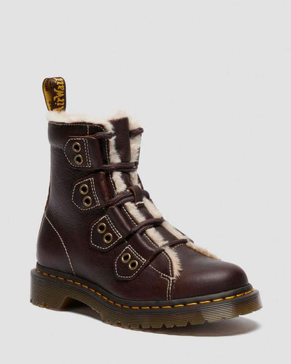 Dr Martens Faux Fur Lined Lace-To-Toe Leather Boots - Dark Brown