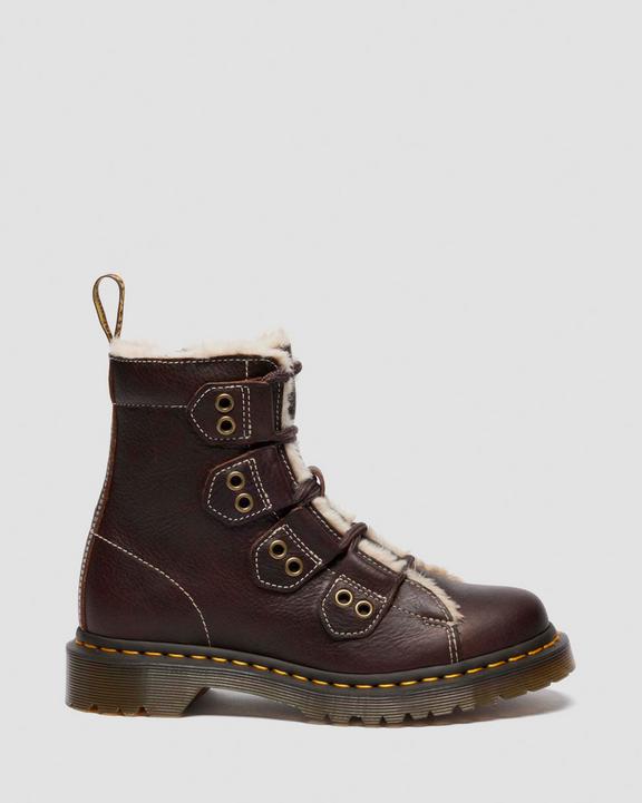 Dr Martens Faux Fur Lined Lace-To-Toe Leather Boots - Dark Brown