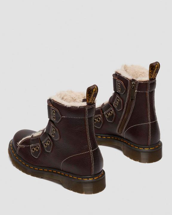 Dr Martens Faux Fur Lined Lace-To-Toe Leather Boots - Dark Brown