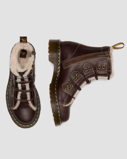 Dr Martens Faux Fur Lined Lace-To-Toe Leather Boots - Dark Brown