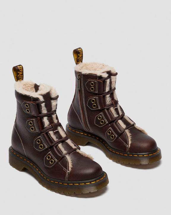 Dr Martens Faux Fur Lined Lace-To-Toe Leather Boots - Dark Brown