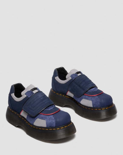 Dr Martens Buzz Strap Mixed Material Shoes - Midnight Blue+Mid Grey