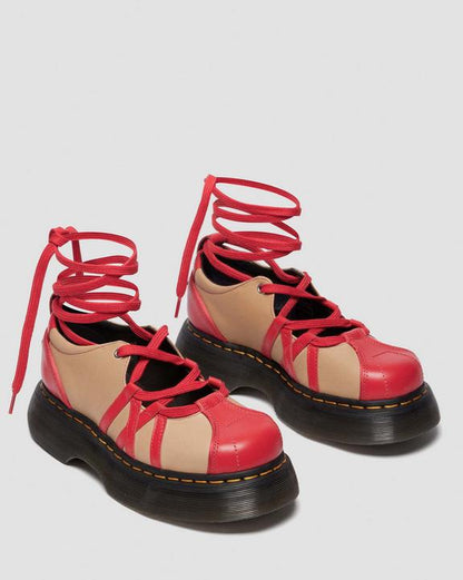 Dr Martens Buzz Ballerina Leather Shoes - Vibrant Red+Vintage Taupe