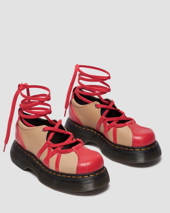 Dr Martens Buzz Ballerina Leather Shoes - Vibrant Red+Vintage Taupe
