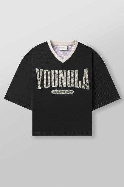 YoungLA 4187 - Varsity Football Cropped Jersey Black