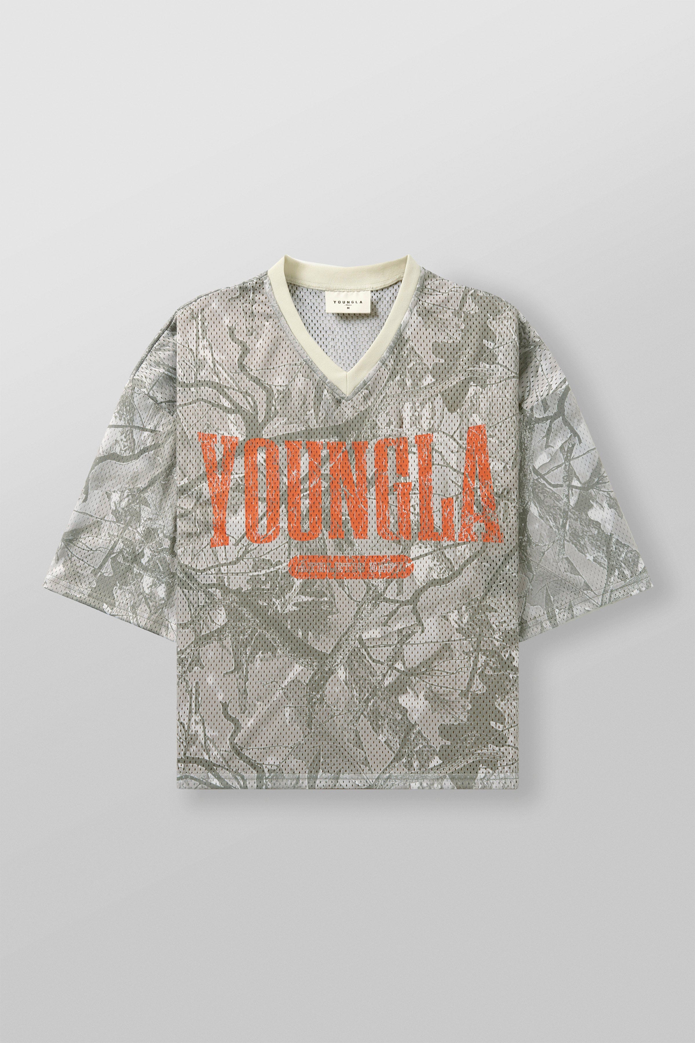 YoungLA 4187 - Varsity Football Cropped Jersey Tan Tree Camo