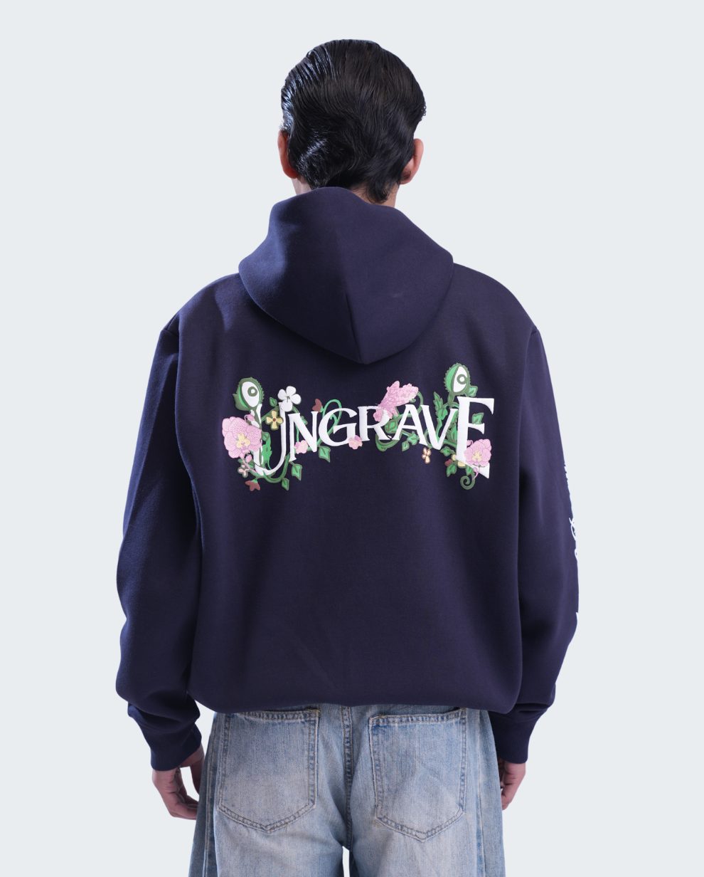 NAVY FLORAL CREST HOODIE