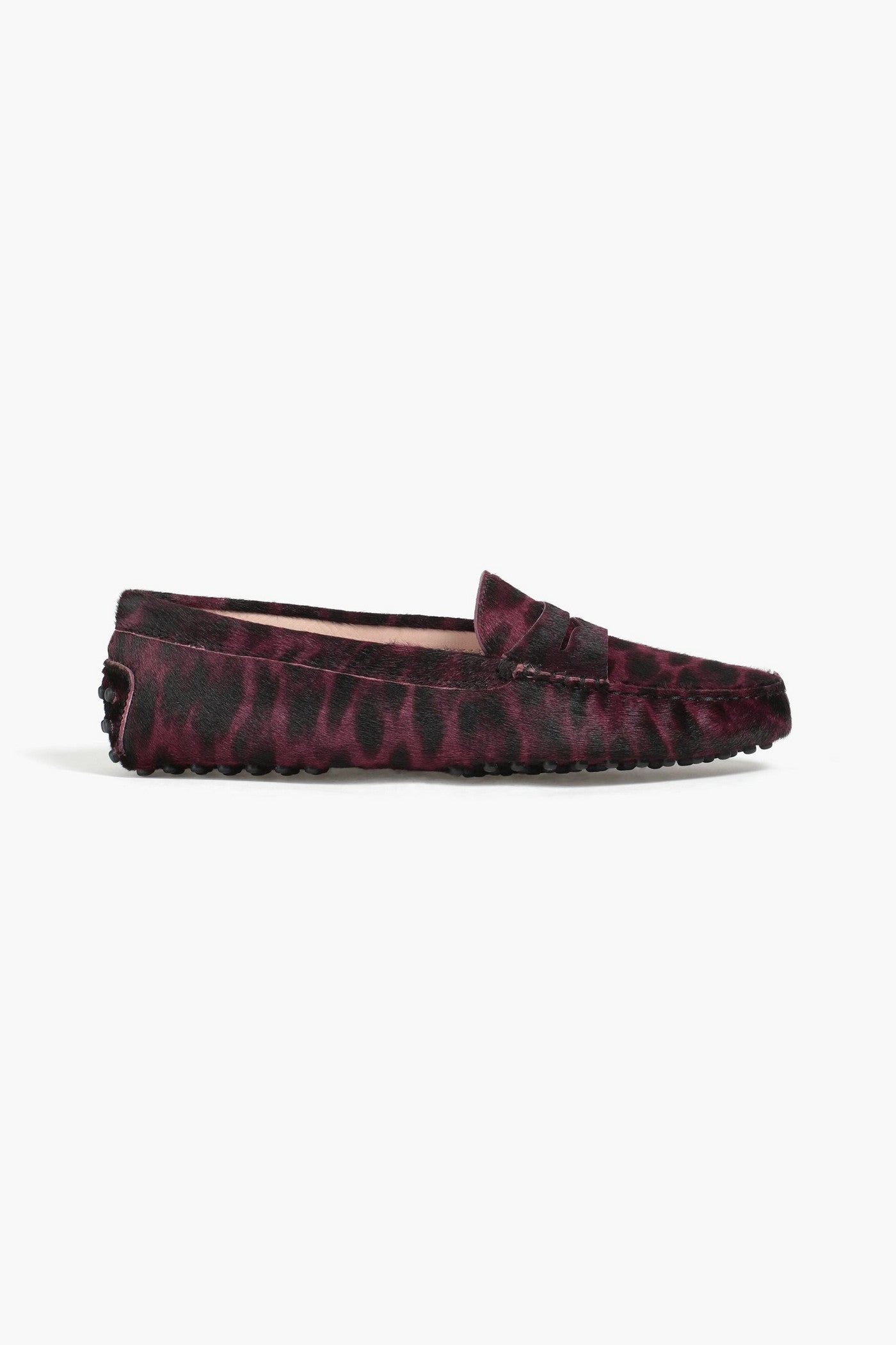 Tod's Gommino Leopard-Print Calf Hair Loafers Violet Women's