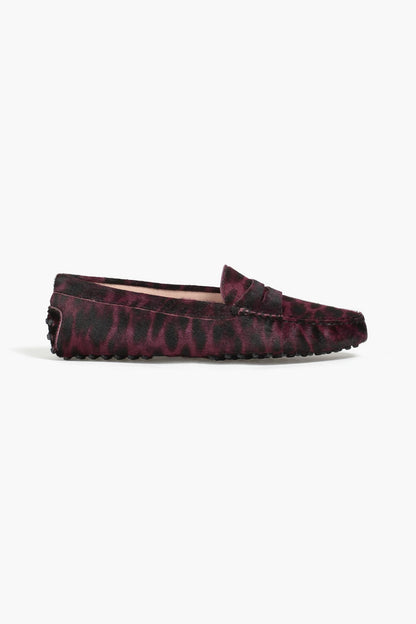 Tod's Gommino Leopard-Print Calf Hair Loafers Violet Women's