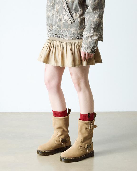 Dr Martens Anistone Hi Suede Biker Boots - Savannah Tan