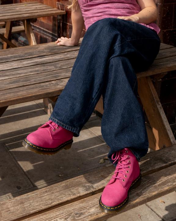 Milled Nubuck Lace Up Boots - Fuchsia Pink - Mens