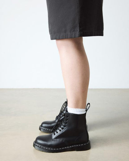 Dr Martens White Stitch Smooth Leather Lace Up Boots - Black