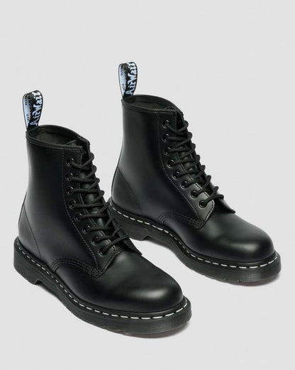 Dr Martens White Stitch Smooth Leather Lace Up Boots - Black
