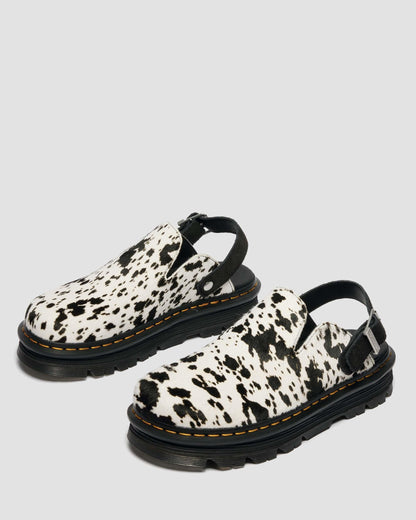 Dr Martens Zebzag Dalmatian Hair On Leather Platform Mules - Cream+Black