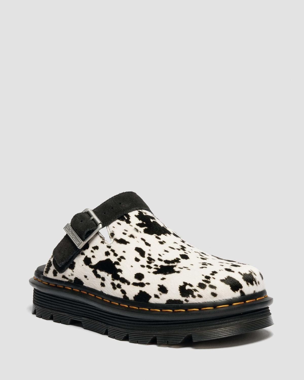 Dr Martens Zebzag Dalmatian Hair On Leather Platform Mules - Cream+Black