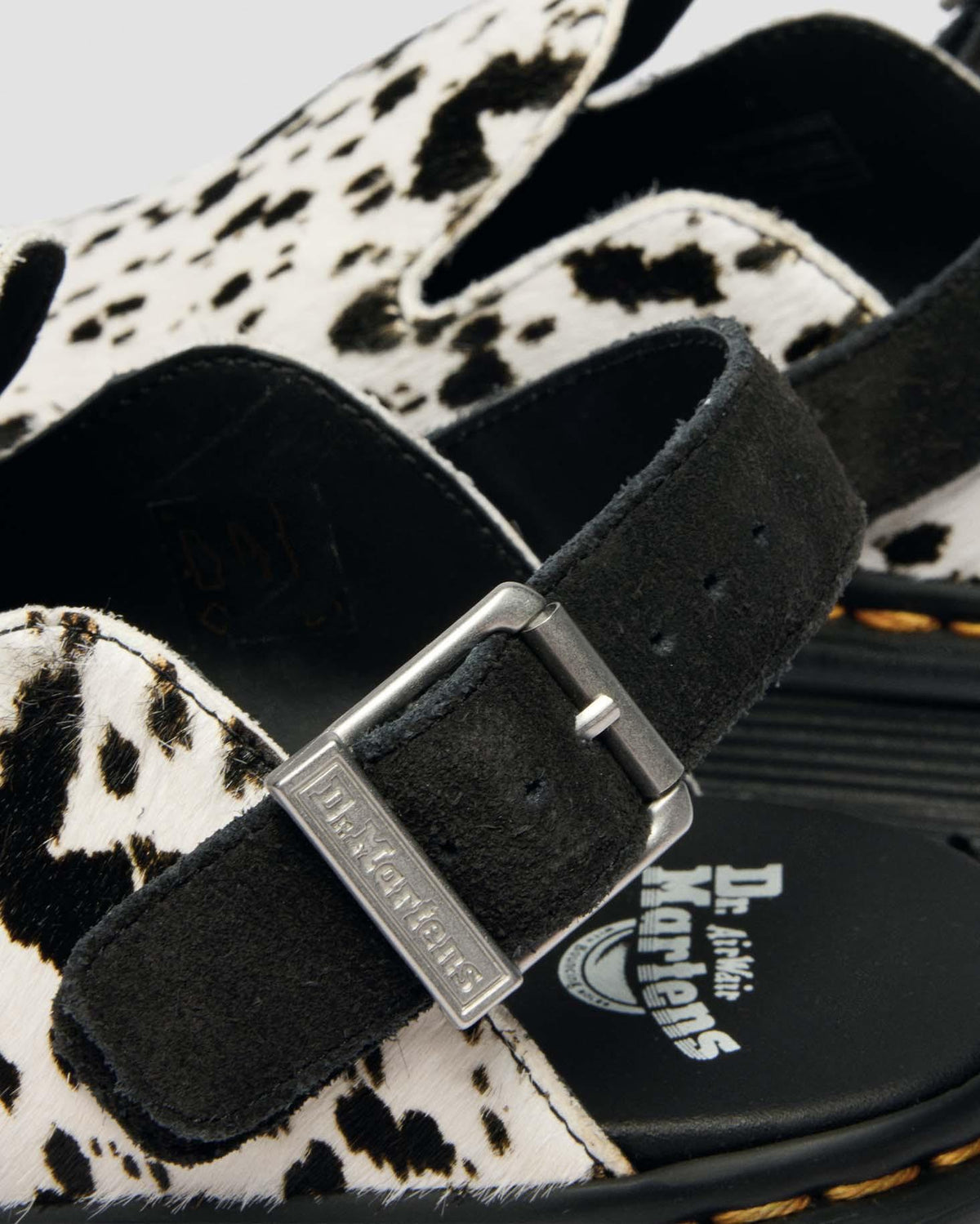 Dr Martens Zebzag Dalmatian Hair On Leather Platform Mules - Cream+Black