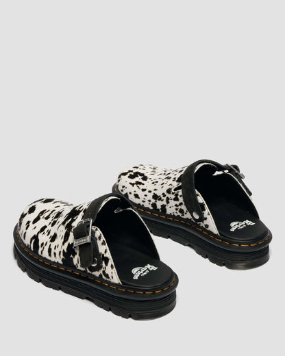 Dr Martens Zebzag Dalmatian Hair On Leather Platform Mules - Cream+Black