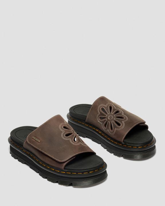 Dr Martens Zebzag Flower Slides - Dark Brown