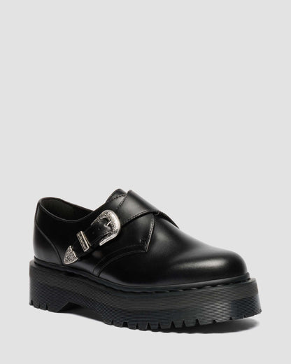 Dr Martens Retro Monk Quad Tumble Leather Strap Shoes - Black