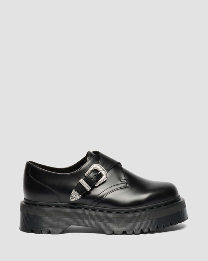 Dr Martens Retro Monk Quad Tumble Leather Strap Shoes - Black