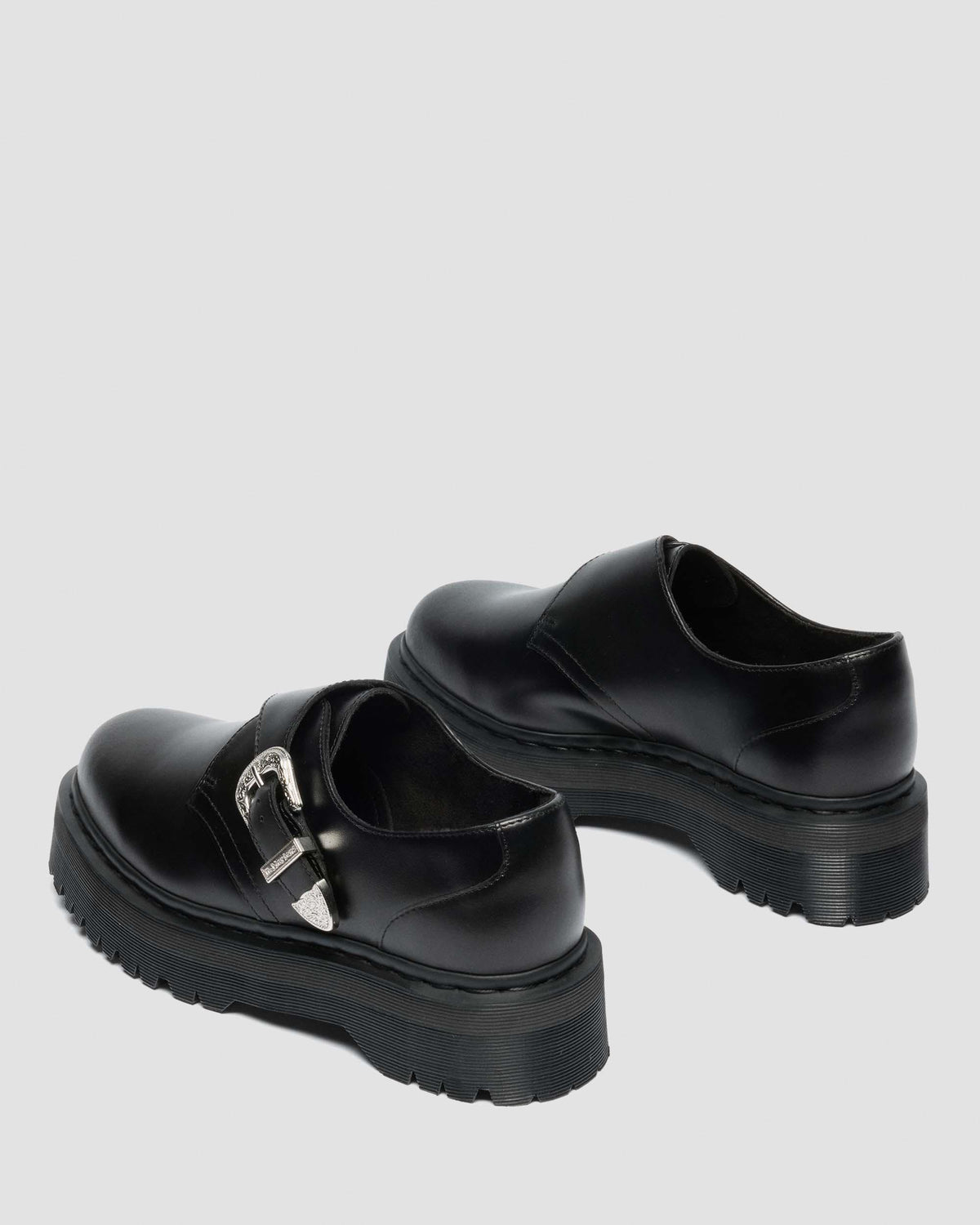 Dr Martens Retro Monk Quad Tumble Leather Strap Shoes - Black