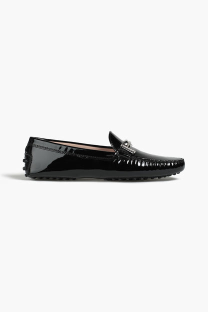 Tod's Double T Patent-Leather Loafers Black Women's