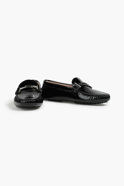Tod's Double T Patent-Leather Loafers Black Women's