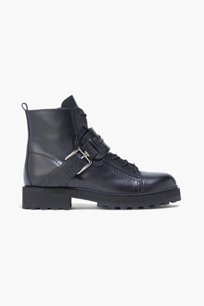 Tod's Buckled Leather Combat Boots Black Women's