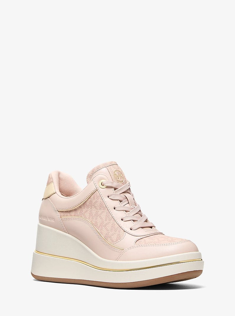 Michael Kors Emmy Signature Logo and Leather Wedge Trainer SOFT PINK