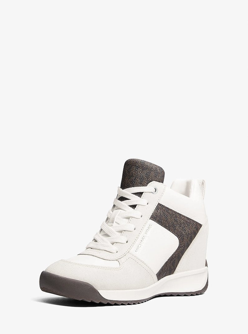 Michael Kors Nikko S2 Suede and Leather Wedge Trainer BROWN