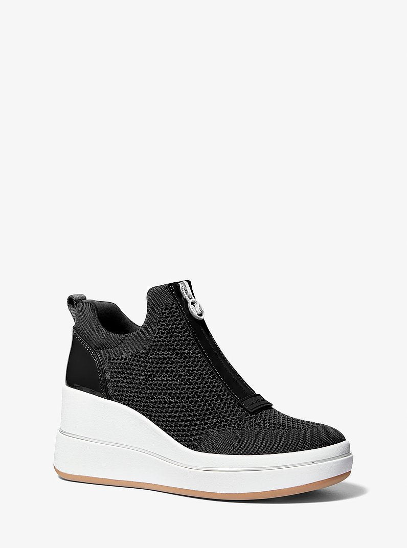 Michael Kors Emmy Mesh Zip-Up Wedge Trainer BLACK