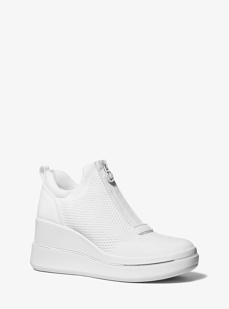 Michael Kors Emmy Mesh Zip-Up Wedge Trainer OPTIC WHITE